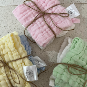 Cotton face cloths in bundles tied with string