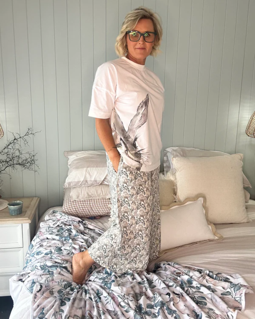 Bunny Love Ladies Short Sleeve & 3/4 Wide Leg Pants