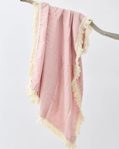 Dusty Rose Fringed Swaddle