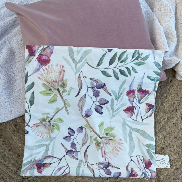 Cushion cover featuring Australian artwork and native flora design
