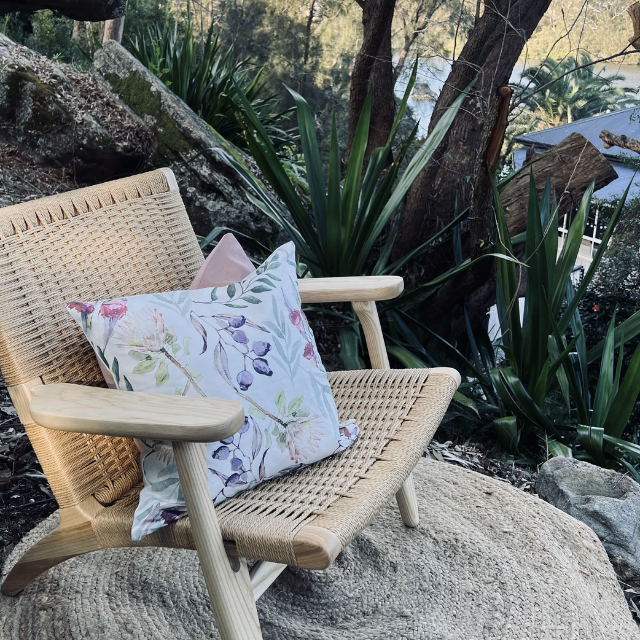 Cushion on outdoor chair in garden