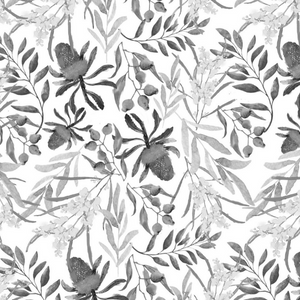 Close up of Silver Linings grey floral print cushion cover design
