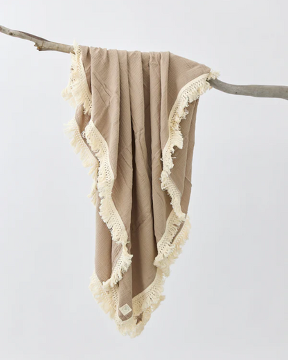 Taupe Fringed Swaddle